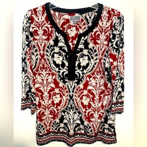 JM Collection 3/4 Sleeve rhinestone studded Tunic blouse P/M